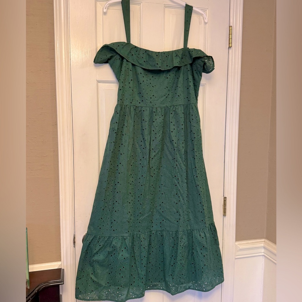 LOFT Green Midi Dress with Ruffled Flutter Sleeve